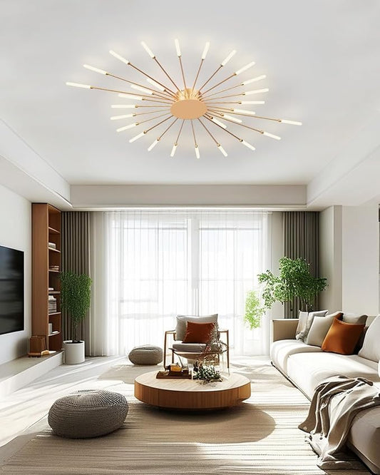 Ceiling Light Modern LED Ceiling Lamps,Flower Shape Ceiling Lights,Flush Mount Chandelier,Metal Acrylic Ceiling Lamps,Living Room Light Fixtures Ceiling for Bedroom(Gold,28 Heads)