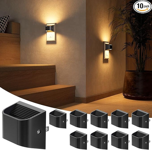 NIORSUN Night Lights Plug Into Wall, Auto Brightness Sensor Night Light, 3000K Warm White, Ultra-Slim Wall Light for Hallway Bathroom Bedroom Stairs, Black, 10 Pack