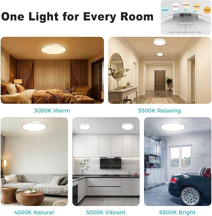 libtit 2Pack 15inch LED Flush Mount Ceiling Light, Dimmable & 5Color Temperatures (3000K-6500K), 30W Round Slim White Light Fixture for Bedroom Livingroom Garage Kitchen
