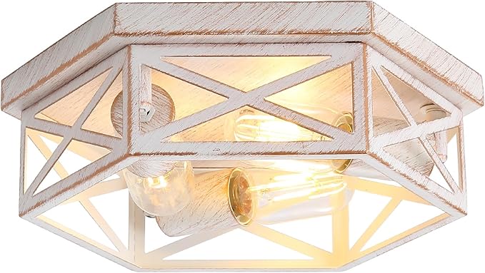 13 inch White and Gold Flush Mount Ceiling Light Fixture,3-Light Hallway Light Fixtures Ceiling Mount for Kitchen Farmhouse Bedroom 1 Pack