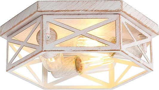 13 inch White and Gold Flush Mount Ceiling Light Fixture,3-Light Hallway Light Fixtures Ceiling Mount for Kitchen Farmhouse Bedroom 1 Pack