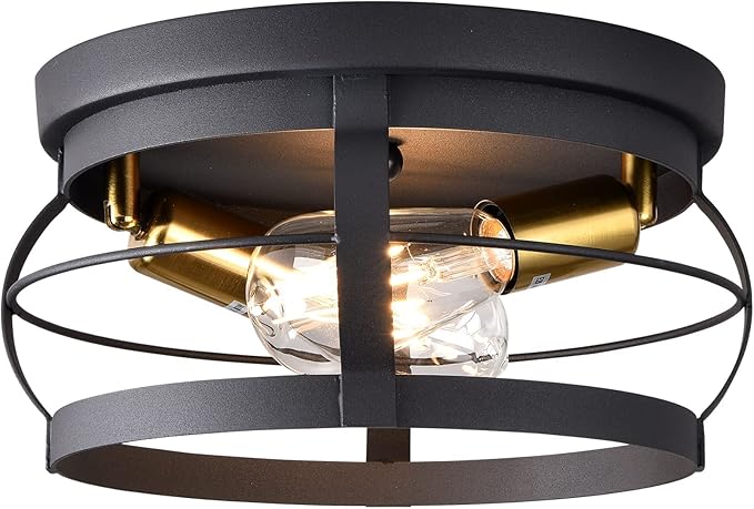 2-Light Farmhouse Flush Mount Ceiling Light,Modern Black Vintage Rustic Industrial Light Fixtures for Kitchen Dining Room Bedroom Hallway Foyer Entryway.
