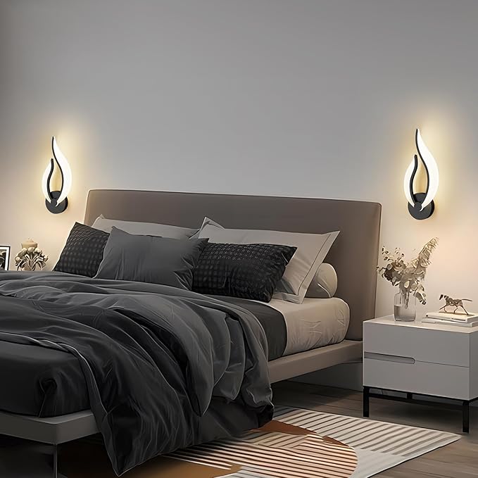Modern LED Wall Lamps for Bedrooms Set of 2 Black Plug in Wall Light Fixtures 3000K 10Watt Wall Mounted Bedside Lamps 110V AC
