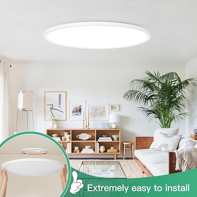 Brightever 19 Inch Large Flush Mount Ceiling Light Fixtures, 4200LM 420W Equivalent, 2700K-6500K Selectable, 0.67 Inch Extremely Thin 36W Modern Dimmable Flat LED Ceiling Lights for Bathroom, 1 Pack