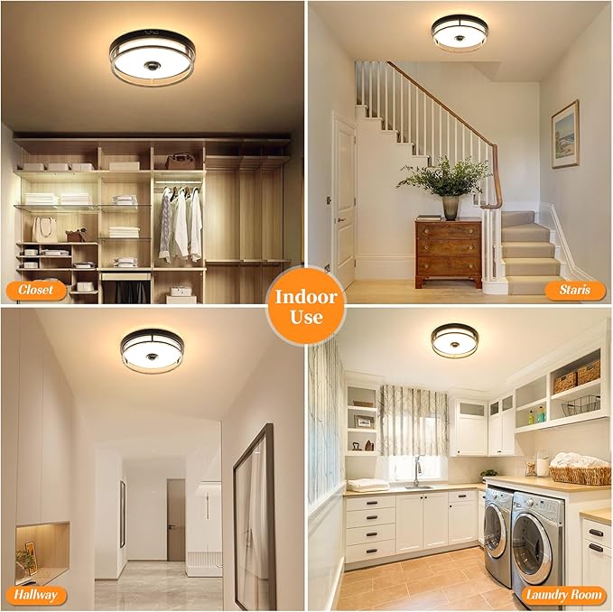 Motion Sensor Outdoor Ceiling Light, Outdoor Flush Mount LED Farmhouse Ceiling Light Fixtures, 12" Dusk to Dawn Porch Lights for Outdoor Ceiling, Rustic Ceiling Lamp for Entryway