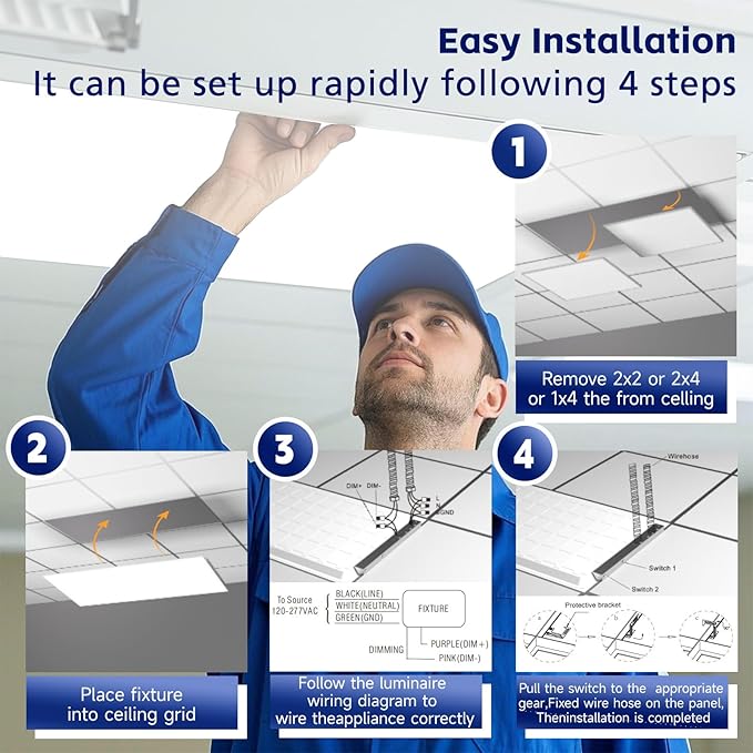 2Pack 2x4 LED Flat Panel Light LED Drop Ceiling Light Fixture, 5 CCT 3000K-6500K Adjustable & 5 Wattage 30-72W Selectable Recessed Back-Lit Fixture for Office, ETL Listed