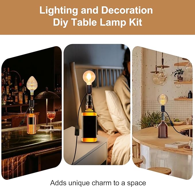 2 PCS Bottle Lamp Kit, DIY Wine Bottle Lamp for Liquor Bottle, Lamp Kits Do it Yourself Lamp Fittings Kit for Table Lamp Includes 3 Sizes of Stoppers and 2 E27 to B22 Adapter Converter