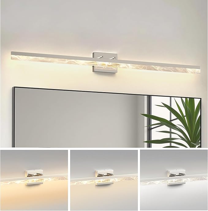 L LOHAS LED 48-Inch Bathroom Vanity Light Bar Over Mirror, Nickel Modern Bathroom Light Fixtures with Marble Acrylic Shade, 3CCT Adjustable LED Vanity Lights for Living Room Wall