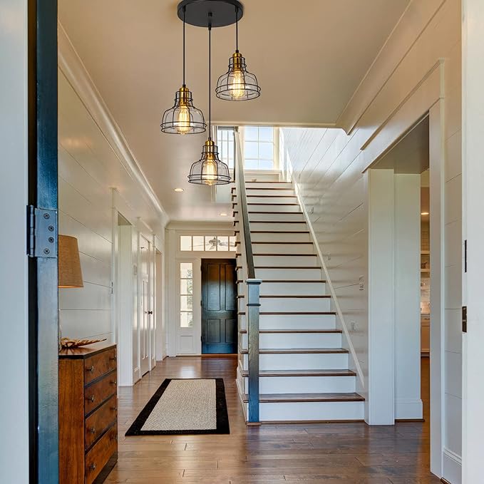 WILON Pendant Lighting for Kitchen Island, Industrial 3 Light Pendant Ceiling Light Fixture, Farmhouse Chandelier for Dining Room Cluster Pendant Light Fixtures Hanging Light with Clear Glass Shades