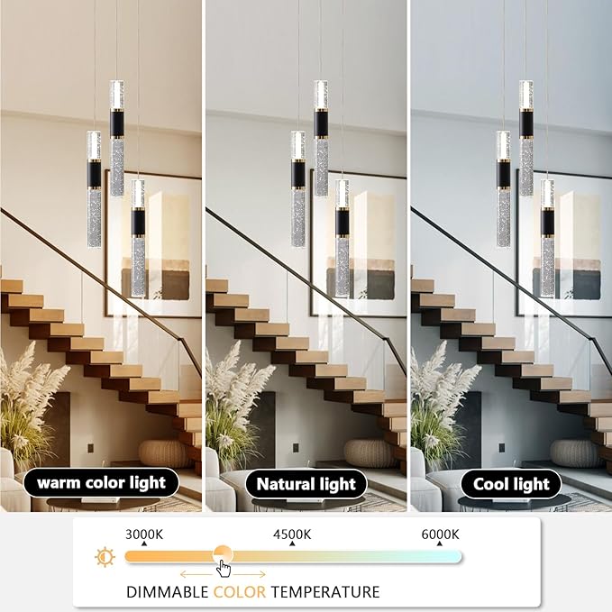 3-Light Pendant Light Kitchen Island, Dimmable Modern Pendant Light Kitchen Island Light Fixture with Remote Controller Luxury Led Chandelier for Dinning Room 3000K-6500K