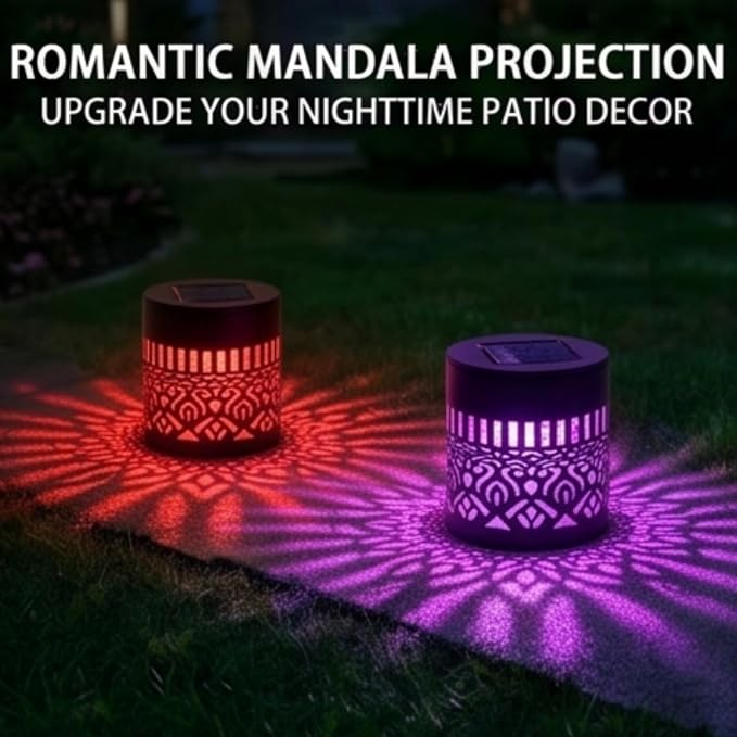 Solar Mandala Lights Outdoor, Decorative Solar Mandala Lights, Waterproof LED Fence Light for Garden Deck Step Yard Decor (2PCS)
