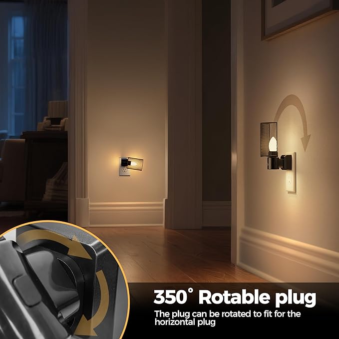 DORESshop LED Night Light Plug in, [2 pack] Night Lights Plug into Wall, Dusk-to-Dawn Sensor, Vintage Farmhouse Decor, 3 Level Brightness Adjustable, Dimmable Nightlights for Adults, Bathroom, Hallway