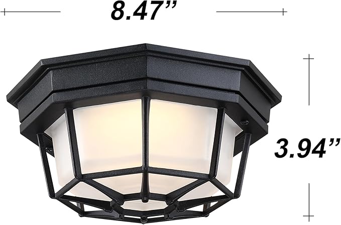 8.5” Black Flush Mount LED Ceiling Light 2700K 3000K 3500K 4000K 5000K Octagonal Outdoor Porch Lights Black 8.5inch Outside Ceiling Light for Patio,Aluminum Alloy and Glass,14W, 120V, 750lm-1000Lm