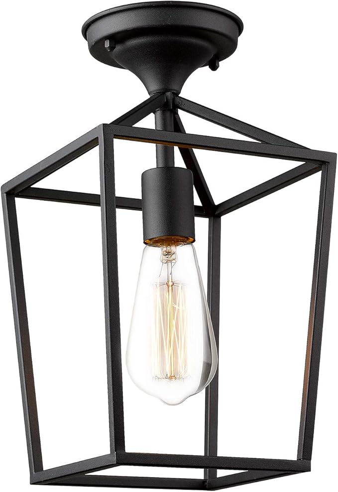 Emliviar Semi-Flush Mount Ceiling Light, 1-Light 13 inch Height Ceiling Light Fixture in Black Finish, 20065B1-F1 BK