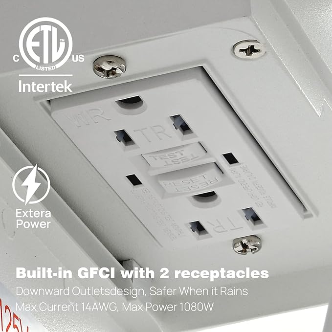 Dusk to Dawn Porch Lights with GFCI Outlets Waterproof Outdoor Wall Lights Exterior Lighting Fixtures Modern Outside Lights Wall Mount for House Patio Garage,White,11.8''H,1PC
