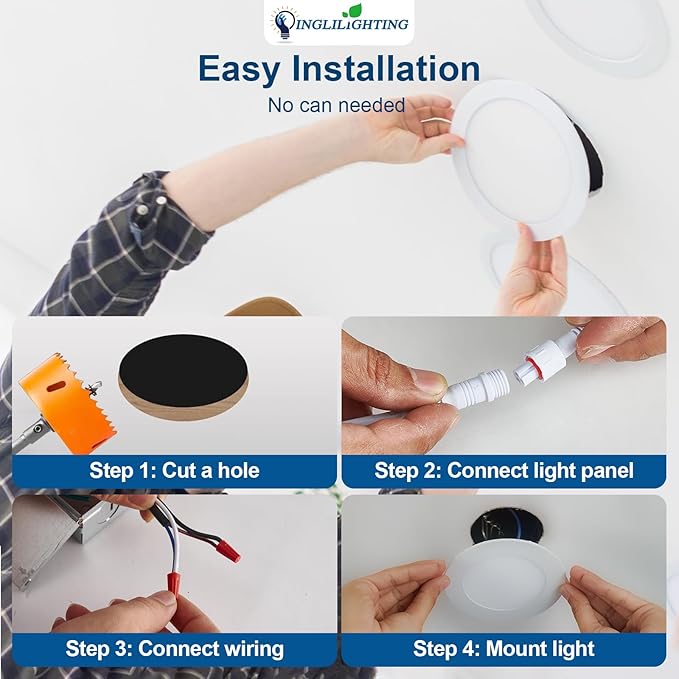 DLLT LED Recessed Ceiling Light: 24 Pack 8 Inch Slim Recessed Lighting for Kitchen - 5CCT Dimmable Canless Wafer Downlight for Living Room - 1800LM Brightness 18W LED Can Lights for Bedroom ETL FCC