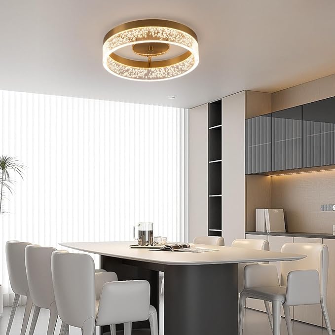 Jaycomey Modern LED Ceiling Light Fixture, 11.65" Flush Mount Kitchen Lighting Gold with Clear Seeded Acrylic Lampshade,Dimmable Round Ceiling Lamp Lights for Bedroom Dining Room