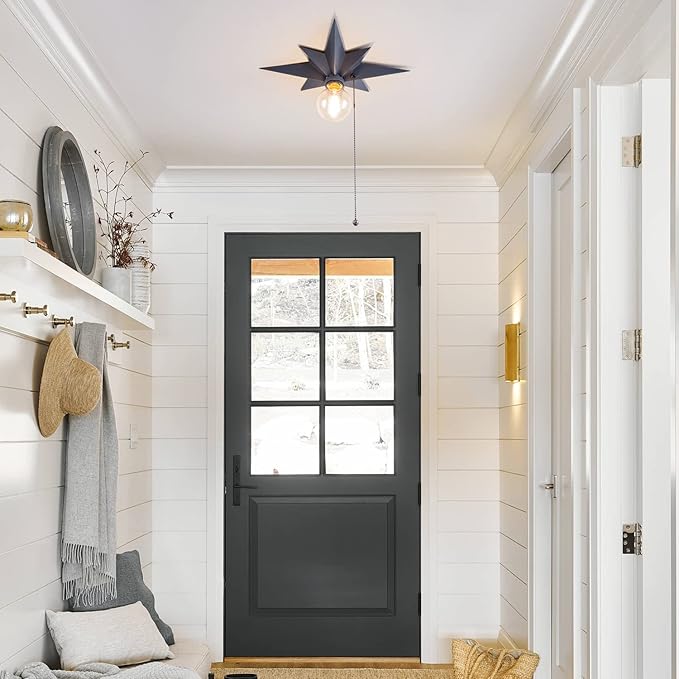 VILUXY Flush Mount Ceiling Light, Black Star Light Fixtures Ceiling with Pull Chain On/Off Switch for Hallway, Entryway, Study Room, Bedroom