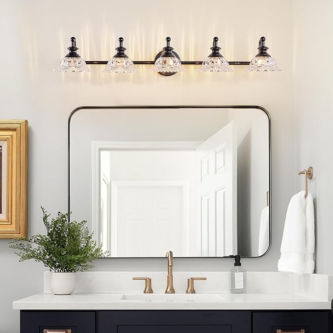 XIEDUN 37.4" 5 Light Vanity Light for Bathroom (Exclude G9 Bulb) Black Vanity Lights for Bathroom