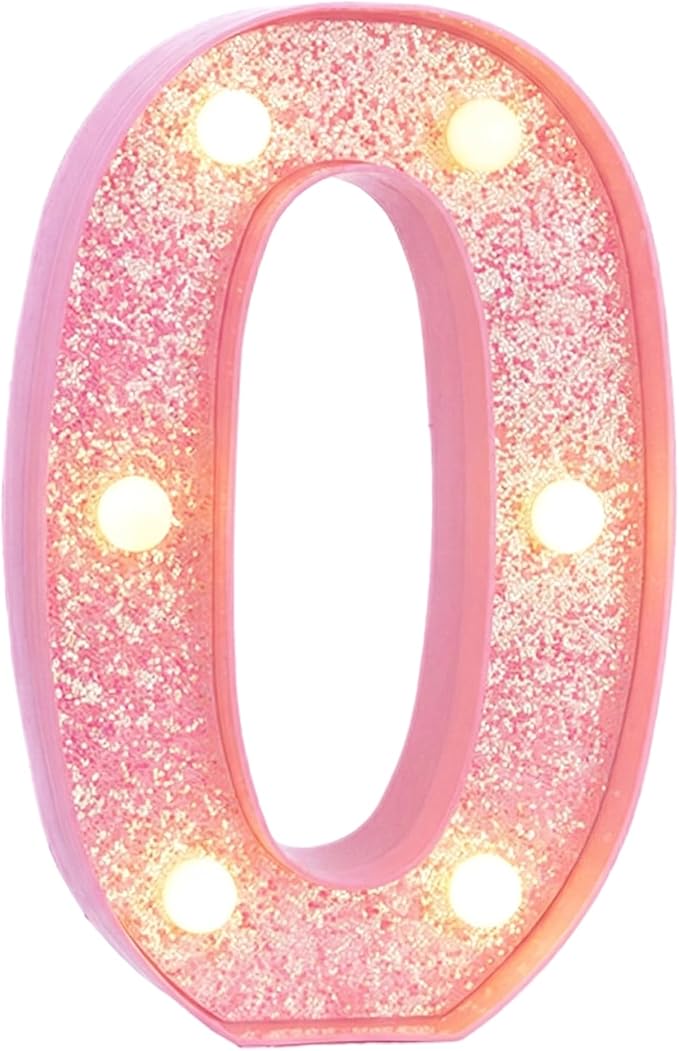 Pink Light Up Marquee Numbers, Glitter LED Number Lights Signs Battery Operated for Girls Pink Birthday Party Table Decorations, 2026 Graduation Decor, 8 Inch Number 0 with Warm White Lights