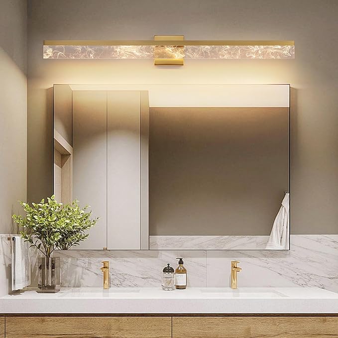 AIJIASI 39-Inch Brushed Gold Vanity Light Fixture, 28W Dimmable LED Modern Light Bar for Bathroom Mirror, Restroom, Bedroom (3000K)