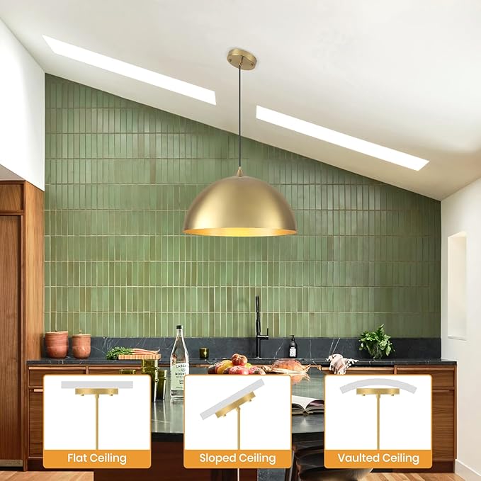 Gold Pendant Light 15.7", Modern Pendant Lights Kitchen Island, Large Farmhouse Hanging Lamp for Dining Room Bedroom Hallway Bar