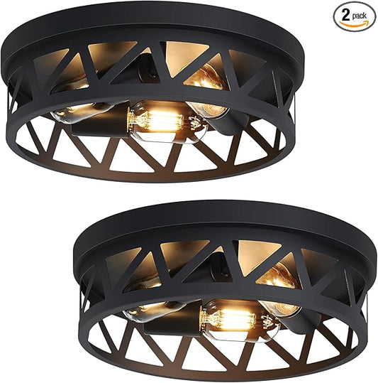 13 inch Black Flush Mount Ceiling Light Fixture,3-Light Light Fixtures Ceiling Mount for Hallway,Hall,Kitchen,Farmhouse (2 Pack)