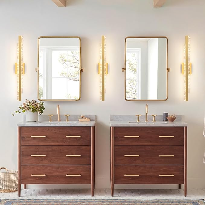 Modern Bathroom Vanity Light: Brushed Gold 32 inch 28W Dimmable LED Bath Bar Light Fixtures Over Mirror - Wall Sconce Picture Lights for Paintings Cabinets Bedroom 3000k