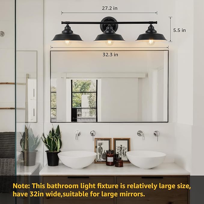 GoYeel Bathroom Vanity Light Fixtures Over Mirror 32.3"-Matte Black Wall Sconce Lighting 3 Lights Rustic Farmhouse Vanity Light Industrial Indoor Wall Light Fixture for Bathroom