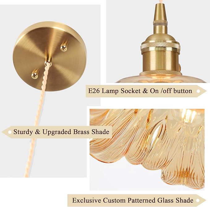 Battery Operated Pendant Light,Amber Chandelier RGB Light Bulb 2500mAh 11in Vintage Light Fixtures with Remote Control Wireless Adjustable Rechargeable Chandelier for Kitchen Island Hallway 2pack