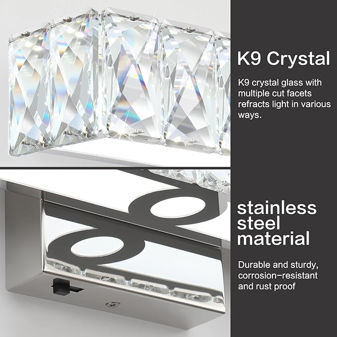 SOLFART Crystal Vanity Lights for Bathroom, 5 Color Adjustable Vanity Lighting Over Mirror,40 Inch Chrome LED Lighting 5CCT