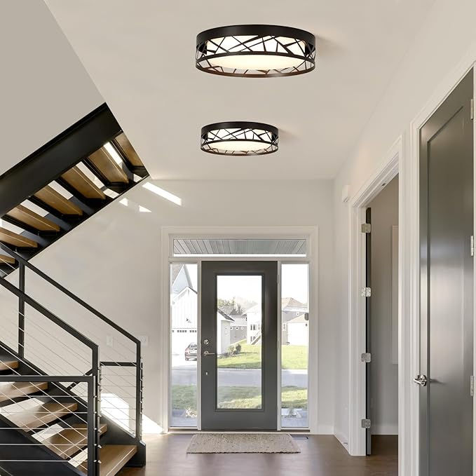 Modern Dimmable LED Flush Mount Ceiling Light with Remote, 2400LM 2700K-6500K Adjustable 12 Inch Bedroom Ceiling light with Night Light for Kitchen Hallway Bathroom Living Room (Black, Vertical)