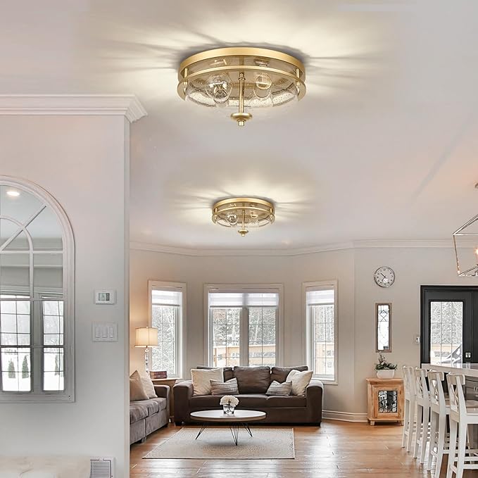 Edwarmlux Flush Mount Ceiling Lights, 2-Light Farmhouse Close to Ceiling Light, Industrial Ceiling Lighting Fixture for Kitchen Hallway Bedroom Living Room Stairways Porch (Gold)