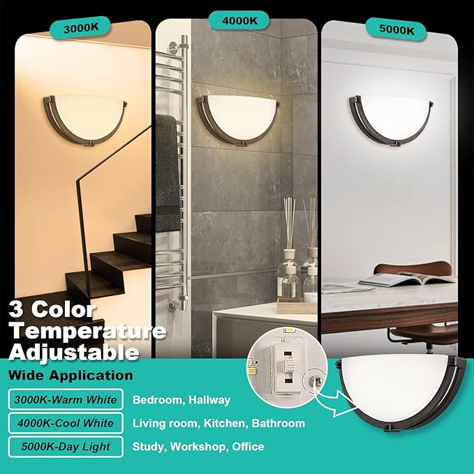 13 inch Dimmable LED Wall Sconce, Half Moon Wall Light Fixture, 3000K/4000K/5000K Color Temperature Adjustable, Modern Bathroom Vanity Light Fixtures，Super Bright 950 Lumen (Oil Rubbed Bronze)…
