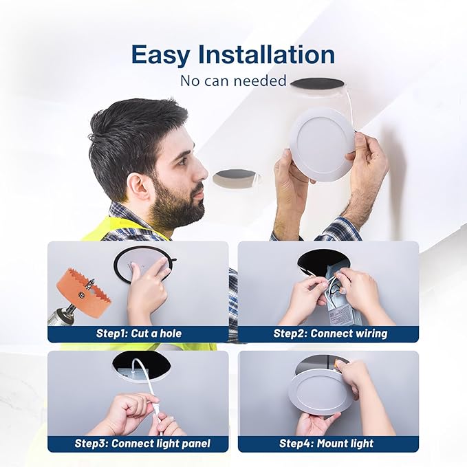 Amico 48 Pack 6 Inch 5CCT Ultra-Thin LED Recessed Light with Junction Box, 2700K/3000K/3500K/4000K/5000K Selectable, 12W Eqv 110W 1050LM Brightness Dimmable Canless Wafer Downlight, ETL & FCC