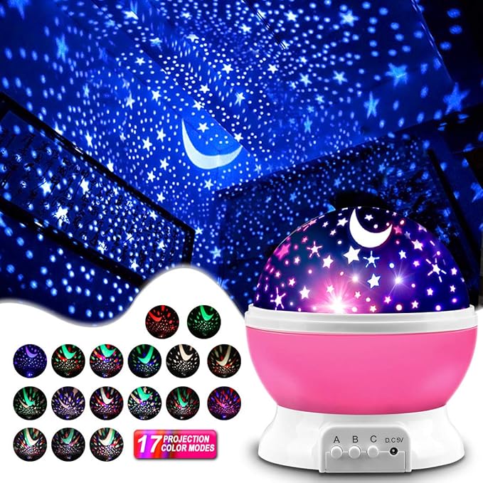 MOKOQI Star Projector Night Lights for Kids - Fun Gifts for 1-4-6-14 Year Old Girls Night Light Projector Rotating Star Sky Moon Light Projector for Kids Bedroom Decor -Pink