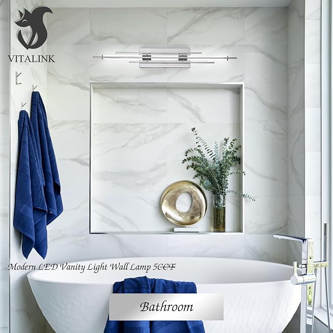 31" Chrome Bathroom Vanity Light Dimmable 5CCT Bathroom LED Wall Light Over Mirror Modern Wall Mount Lighting Fixture Hardwired