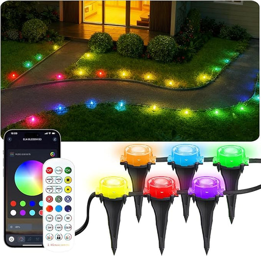 100Ft RGB Ground Lights Outdoor LED Pathway Lights, Multi Color Changing Christmas Decor Waterproof Walkway Lighting for Outside Garden Back Yard Lawn Driveway Patio Landscape Lighting, Smart Control
