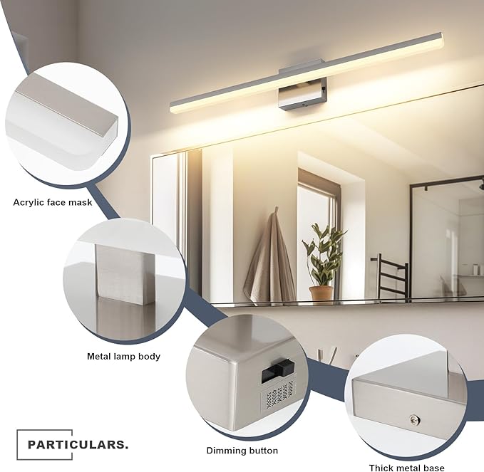 LED Modern Bathroom Light Fixtures 22W Brushed Nickel Vanity Lights Bar 5CCT Dimmable ixture Over Mirror Vanity Light for Bathroom Lighting 31.5 inch ETL Certificated