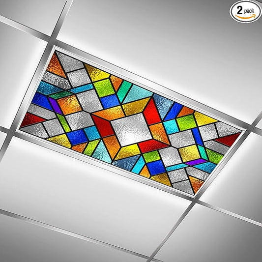 2 Pack Stained Glass Fluorescent Light Cover for Ceiling Light, Magnetic Ceiling Light Cover Classroom Lights Covers Classroom Supplies for School Classroom Home Office