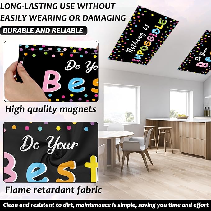 6 Pcs Fluorescent Light Covers with 60 Magnets Decorative for Classroom Ceiling Light 4 x 2 Ft Magnetic Light Cover Filter Easy Install for Office Hospitals Home Drop Ceiling Supplies (Black Confetti)