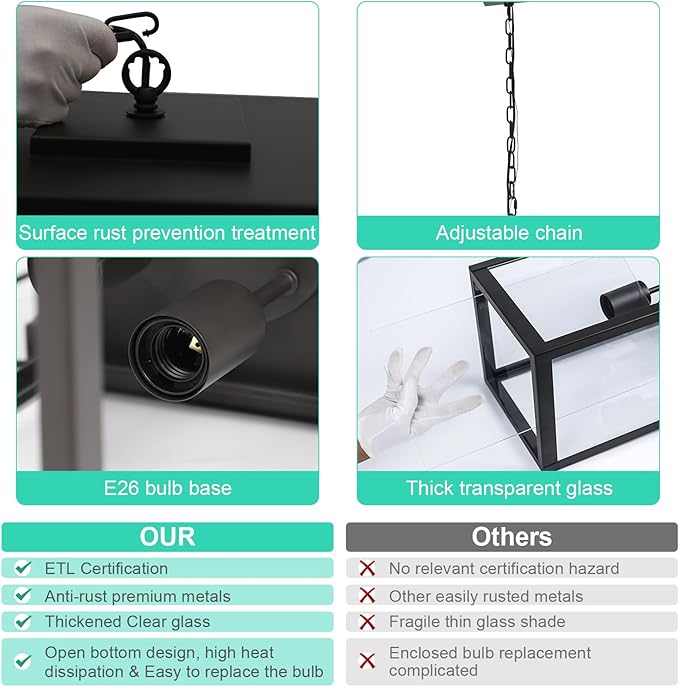 Yaohong Outdoor Pendant Light Fixture, 3-Light Vintage Oil Rubbed Bronze Farmhouse Exterior Hanging Lights with Clear Glass and Adjustable Chain, Outdoor Hanging Lantern for Porch Entrance Foyer Front