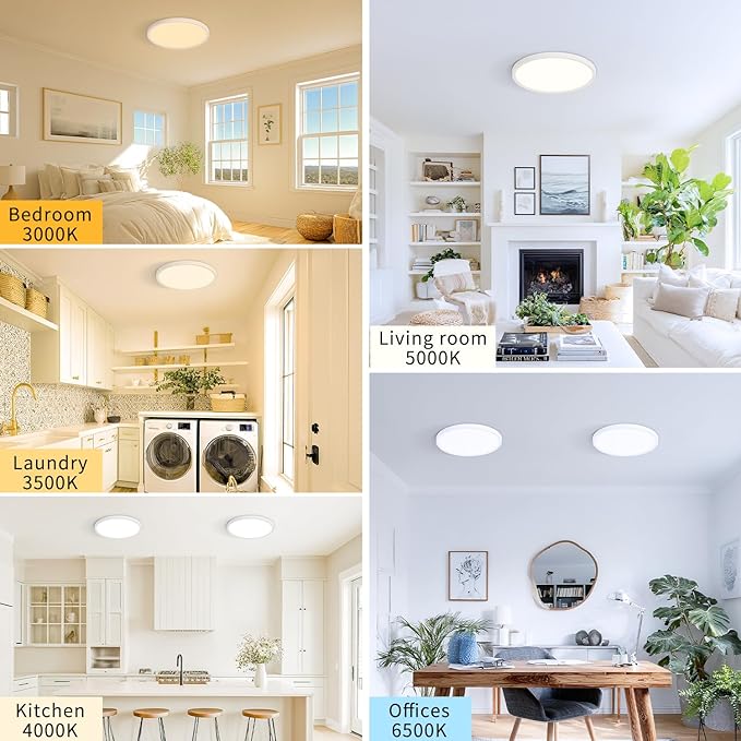 8.6 Inch 6PK LED Flush Mount Ceiling Light, ETL,18W, 1822LM, 3000K/3500K/4000K/5000K/6500K CCT Selectable, 0.66in Ultra Thin Round Flat Panel Ceiling Light Fixture for Bedroom, Kitchen (White)