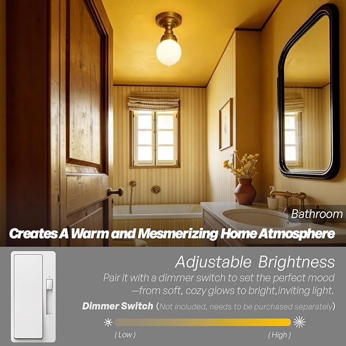 Modern Schoolhouse Semi Flush Mount Ceiling Light, Brass Gold Close to Ceiling Light Fixtures with Globe Milky White Glass Hallway Ceiling Lamp for Laundry Entryway Kitchen Bathroom E26