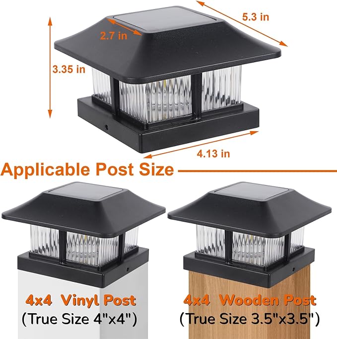 Dynaming 4x4 Solar Post Cap Lights Outdoor with 2 Color Modes, Fence Post Solar Lights Black Shell Brightness LED Lantern Lamps Waterproof for Garden Deck Patio, Fit 4x4 Wooden/Vinyl Posts, 8 Pack