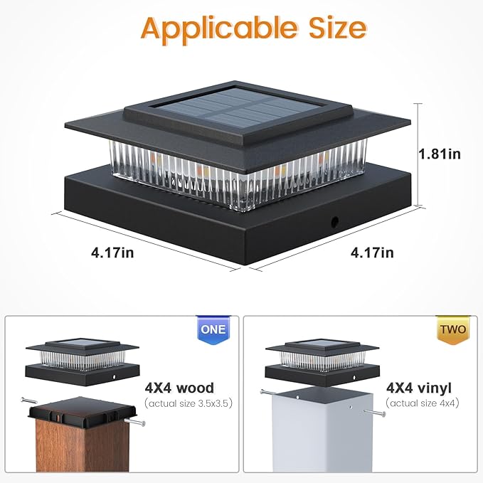 APONUO 12 Pack Solar Post Cap Lights Color Changing - 8 Solid Colors & Flowing Multicolor, IP65 Waterproof for 4x4 Wood/Vinyl Posts, Auto On/Off Deck Fence Patio Garden Lighting, Black