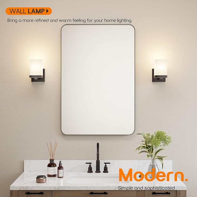 Wall Lights Over Mirror Bathroom Vanity Lighting Fixtures with White Frosted Glass Shade, Porch Wall Sconces, 2 Pack Oil Rubbed Bronze T003ORB-L1-P2