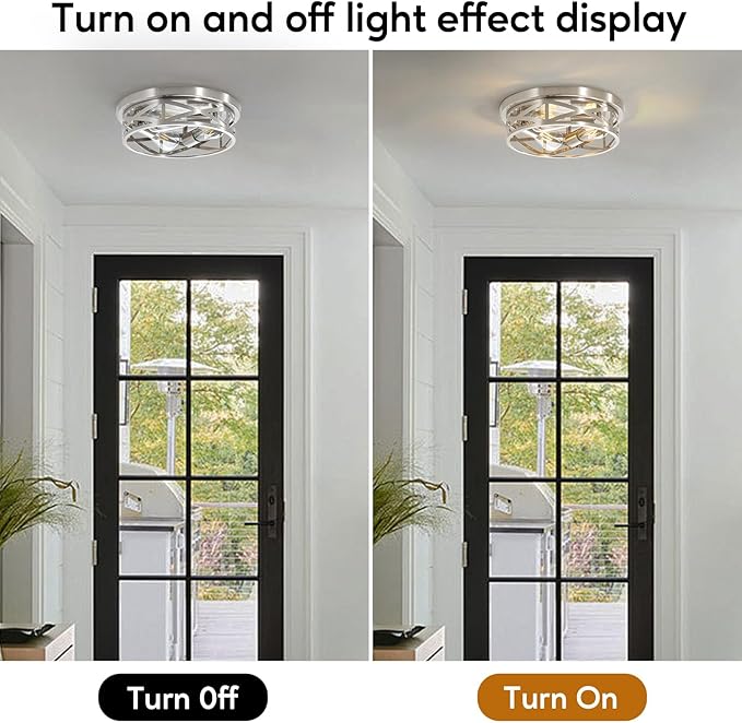 3-Light Flush Mount Ceiling Light Fixtures, 13 Inch Cage Ceiling Mount for Farmhouse with Metal, Industrial Flush Mount Light Fixture Farmhouse for Hallway, Kitchen, Entryway and Foyer