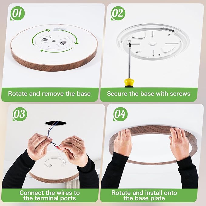 Kimjo 2 Pack 12 Inch 24W Modern Flush Mount Ceiling Light, 3 Color Temperature Walnut Wood Grain Flat Ceiling Light Fixture Led Lights for Bedroom Kitchen Bathroom Hallway