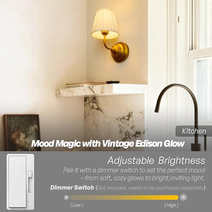 Vintage Gold Wall Sconce Light Brass Bathroom Vanity Light with White Fabric Shade Hardwire Modern Wall Sconces Lamp for Bedroom Living Room Bathroom Kitchen Indoor E26